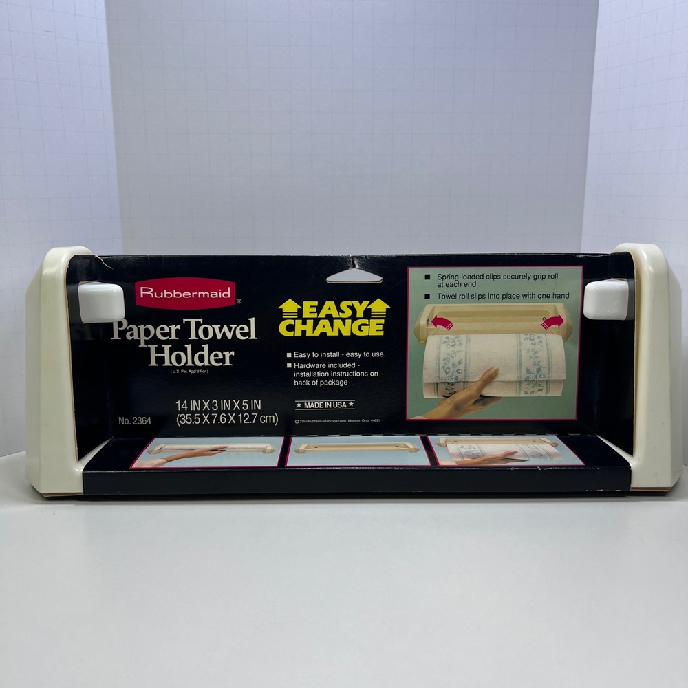 Vintage 1990 Rubbermaid Easy Change Paper Towel Holder‎ White Almond Made in USA